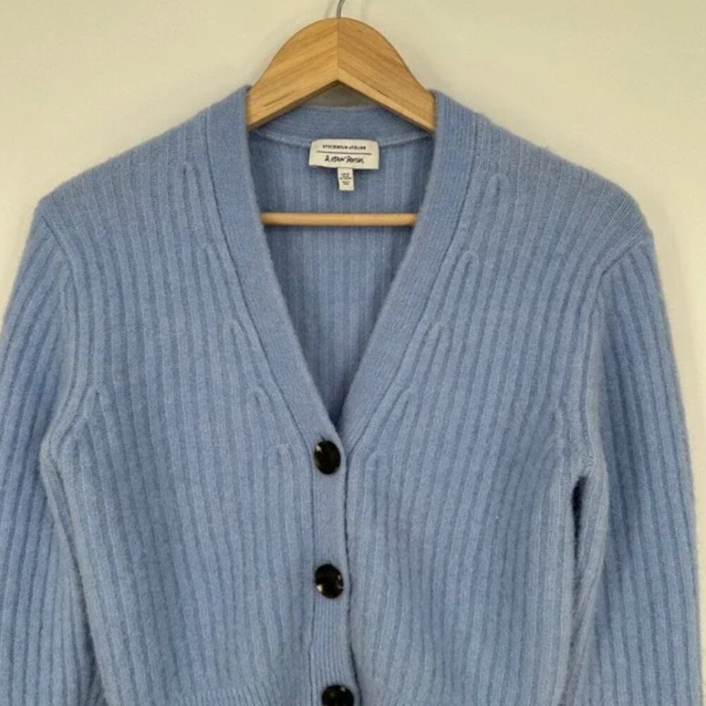 & Other Stories Wool Blend Alpaca Soft V-Neck Cardigan in Baby Blue Size XS - Picture 6 of 8